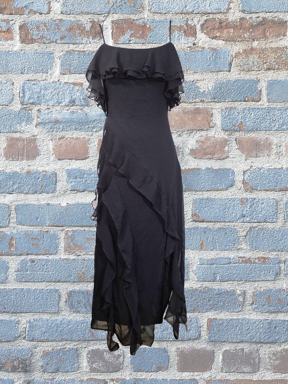 Wild Fable Size XXS Black Evening Dress Maxi Lenth Off Shoulder Sleeve